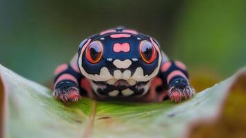 Close-up view of a small, colorful insect on a leaf. photo