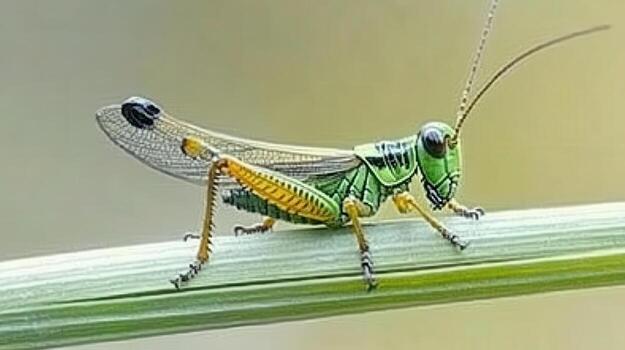 A grasshopper is sitting on a stem photo