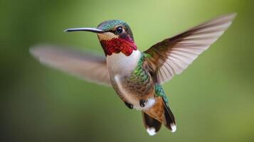 Close-up view of a hummingbird in flight. photo