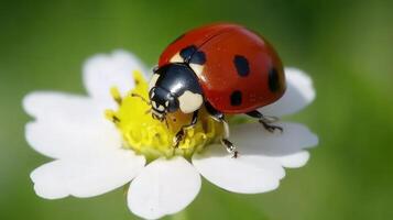 Close-up view of a ladybug on a flower. photo