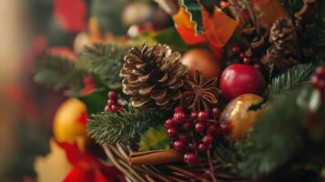 Close-up view of a festive decorative arrangement. photo