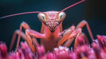 Close-up view of a vibrant pink insect. photo