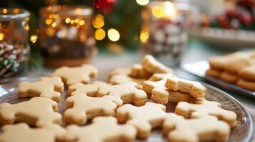 Festive gingerbread cookies on a plate, close-up view. photo
