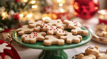 Festive Christmas cookies displayed on a decorative plate. photo