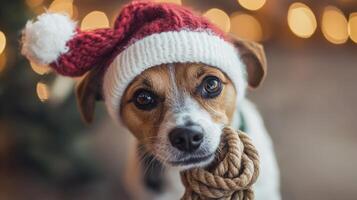 Festive holiday canine with a rope toy. photo