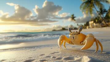 Animated crab on a tropical beach at sunset. photo