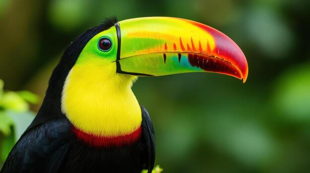 Close-up of a colorful toucan's vibrant beak. photo