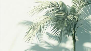 Elegant palm fronds cast soft shadows on a light wall. photo