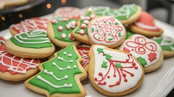 Festive holiday cookies with colorful icing. photo