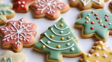 Christmas cookies are decorated with colorful frosting photo