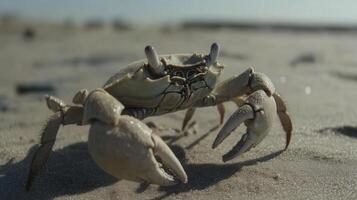 A crab walking on the beach with its legs spread photo