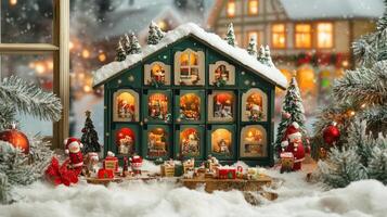 Winter wonderland scene with charming advent calendar. photo