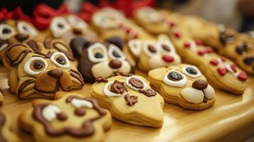 Close-up view of decorated animal-shaped cookies. photo