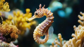 Small seahorse in an aquatic environment. photo