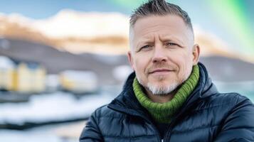 Mid-range portrait of a man in winter attire. photo