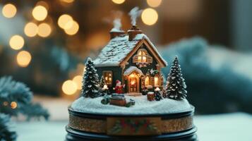 Festive miniature house on a rotating base. photo