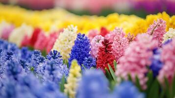 Vibrant hyacinth blossoms in a colorful spring garden. photo