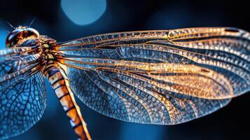 Close-up view of a dragonfly's intricate wings. photo