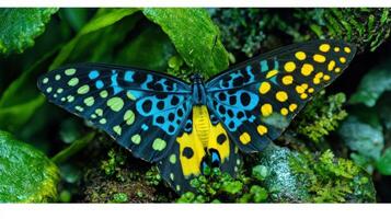 Vibrant butterfly with colorful spots and wings. photo