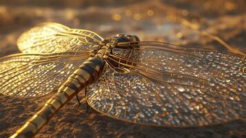 Detailed close-up of a dragonfly's wings. photo