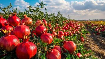 Lush pomegranate harvest against a backdrop of natural light. photo