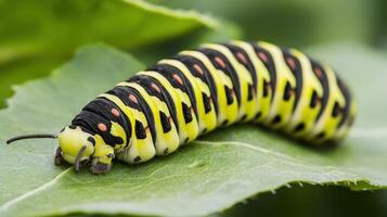 A caterpillar is sitting on a leaf photo