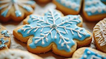 Close-up view of festive, frosted, holiday cookies. photo