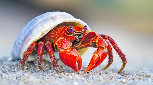Close-up view of a hermit crab in a seashell. photo
