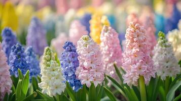 Colorful hyacinth blooms in a vibrant spring garden. photo