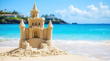 Scenic sandy castle on a tropical beach. photo