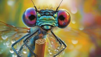 Close-up of a vibrant dragonfly's face. photo