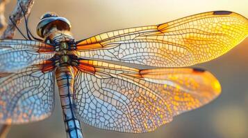 Detailed close-up view of a dragonfly's wings. photo
