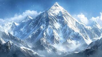 Majestic snow-capped mountain range under a clear sky. photo