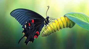 A vibrant butterfly emerging from a chrysalis. photo