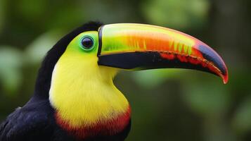 Vibrant toucan's striking beak close-up view. photo