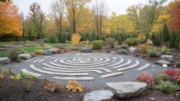 Autumnal garden maze with stone pathways. photo