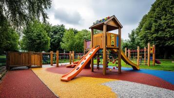 Colorful playground structure with vibrant play area. photo
