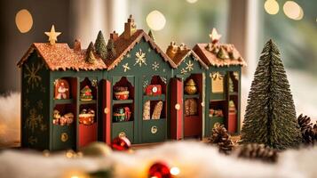 A charming Christmas village advent calendar display. photo
