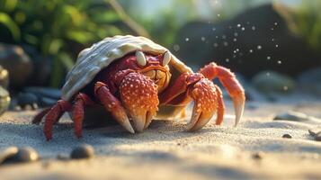 A detailed digital rendering of a hermit crab. photo