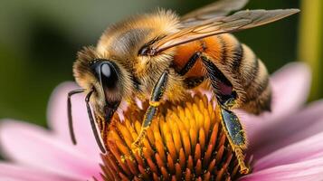 A bee is sitting on a pink flower photo