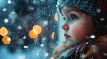 Winter's gentle gaze of a little girl. photo