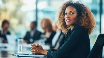 Confident businesswoman in a professional setting. photo