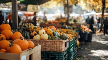Autumn market display of gourds and pumpkins. photo