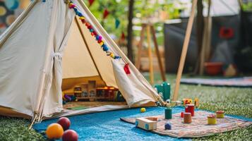 Playful teepee nestled in a backyard setting. photo