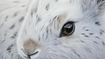 Close-up view of a delicate arctic hare's face. photo