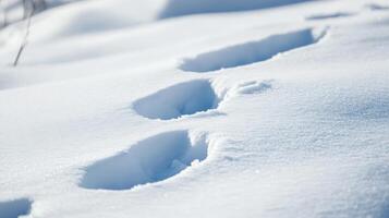 Fresh footprints on a pristine snowy landscape. photo