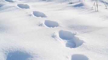 Fresh footprints in a pristine winter landscape. photo