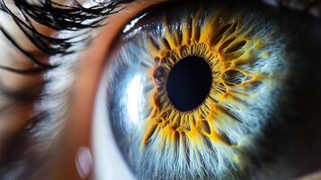 Close-up view of a human eye's intricate iris patterns. photo