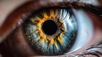 Close-up view of the intricate structure of a human eye. photo