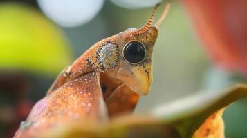 Close-up view of a unique insect on a plant. photo
